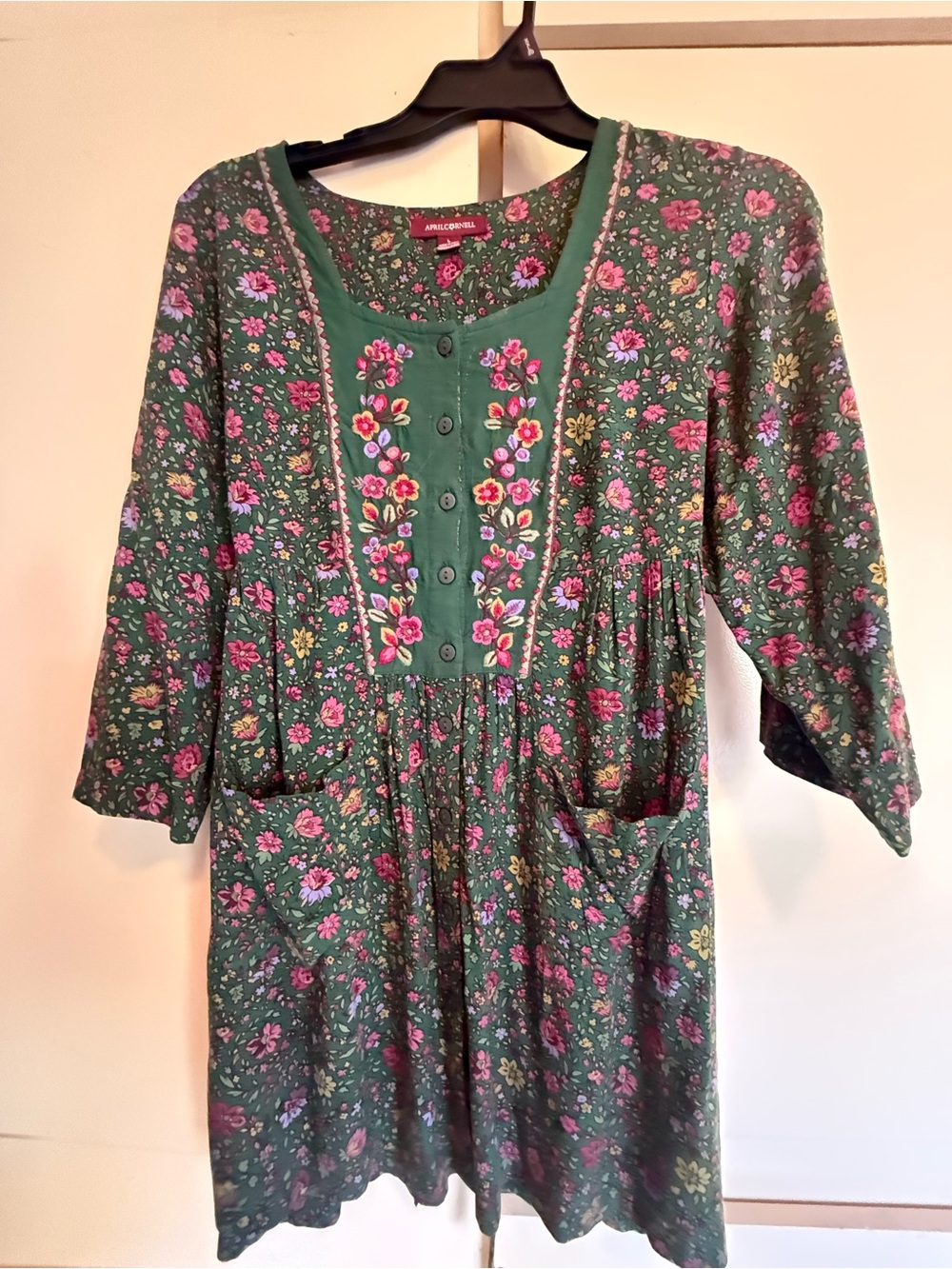 April Cornell Green Floral Embroidered Tunic